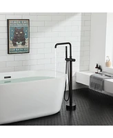 Floor Mount Bathtub Faucet Freestanding Tub Filler Standing High Flow Shower Faucets Shower Mixer Taps, Swivel Gooseneck Spout with Cylinder Handheld