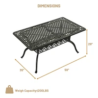 Inches Cast Aluminium Outdoor Dining Table with Umbrella Hole Patio Rectangular Dining Table Patio Bistro Table for Backyard Garden Patio