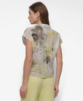 Dkny Women's Printed Button-Front Collared Camp Shirt