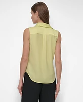 Dkny Women's Sleeveless Button-Front Collared Blouse