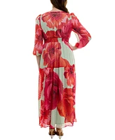 Taylor Plus Floral-Print Twist-Waist Tiered Dress