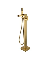 Freestanding Bathtub Faucet Tub Filler Floor Mount Bathroom Faucets Brass Single Handle with Handheld Spray, Matte Black