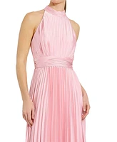 Women's Pleated Sleeveless Halter Gown