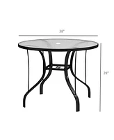 Outsunny 38" Round Patio Table, Tempe Glass Outdoor Dining Table,