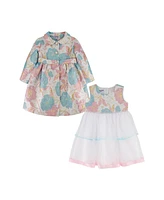 Blueberi Boulevard Toddler and Little Girls 2-Piece Floral Metallic Fit-and-Flare Dress Coat Set