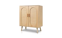 Modern Rattan Shoe Storage Cabinet with Double Doors and Adjustable Shelves