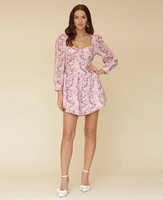 Avec Les Filles Women's Cotton Floral Puff-Sleeve Mini Dress