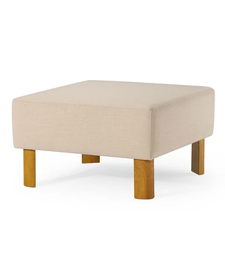 Maven Lane Lena Contemporary Upholstered Ottoman w/ Refined Natural Wood Finish