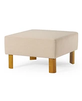 Maven Lane Lena Contemporary Upholstered Ottoman w/ Refined Natural Wood Finish