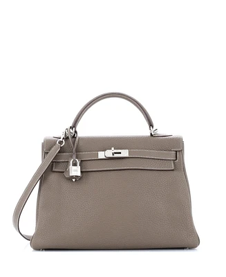 Pre-Owned HERMES Kelly Handbag Clemence with Palladium Hardware