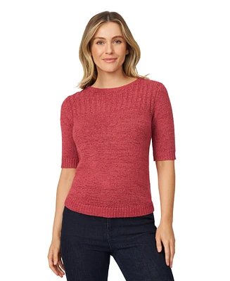 Melissa Paige Petite Elbow-Sleeve Ribbed-Yoke Sweater