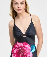 Juniors' Floral Print Sleeveless Column Gown, Created for Macy's