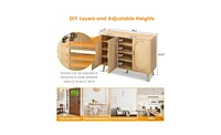 Modern Rattan Shoe Storage Cabinet with 3 Doors and Adjustable Shelves