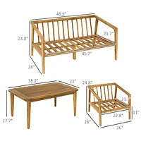 Outsunny 4 Pieces Acacia Wood Patio Furniture Set with Thickened Cushions