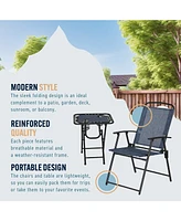 Trappers Peak 3-Piece Folding Outdoor Patio Chairs and Table, Blue