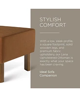 Maven Lane Lena Contemporary Upholstered Ottoman with Refined Brown Wood Finish