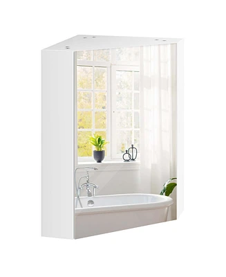 23.5" Wall Mounted Storage Organizer Corner Medicine Cabinet with Mirror