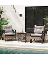 Gymax 5PCS Wicker Patio Furniture Set Rattan Chairs w/ 2-Tier Tempered Glass Side Table
