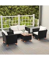 Gymax 4 Piece Outdoor Conversation Set Patio Cushioned Chairs w/ Storage Coffee Table