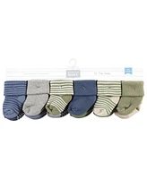 Hudson Baby Cotton Rich Terry Socks 24-Pack, Blue Sage Stripe, 0-6 Months