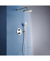9.5 Inch Wall Mount Dual Shower Heads Shower System with Handheld Sprayer 5-Spray Patterns Shower with Thermostatic Valve in Brushed Nickel