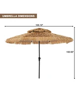 ft. Outdoor Double Layer Hawaiian Style Market Umbrella in Brown with Base and 32-Light Beads