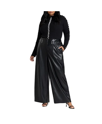 Eloquii Plus Size Faux Leather Pant With Belt Detail