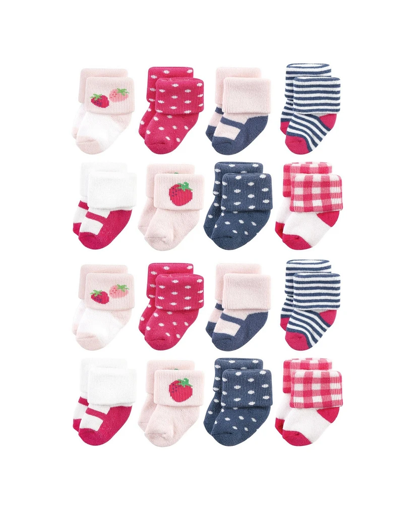 Hudson Baby Baby Boys Hudson Cotton Rich Terry Socks 16-Pack, Strawberry