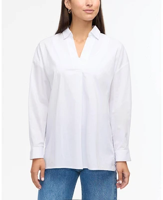 Ellen Tracy Women's Poplin Popover Shirt with Eyelet Sleeves
