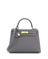 Pre-Owned HERMES Kelly 28 Handbag Grey Epsom with Gold Hardware