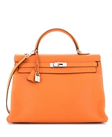 Pre-Owned HERMES Kelly 35 Handbag Orange Clemence with Palladium Hardware