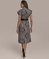 Donna Karan New York Women's Belted Printed Cotton Shirtdress