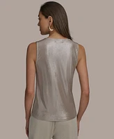 Donna Karan New York Women's Sleeveless Cowlneck Foil Blouse