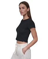 Dkny Sport Women's Ribbed Notched-Neck Cropped T-Shirt