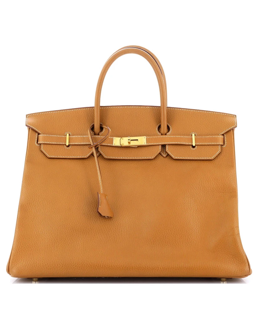 Pre-Owned Hermes Birkin Handbag Brown Ardennes with Gold Hardware