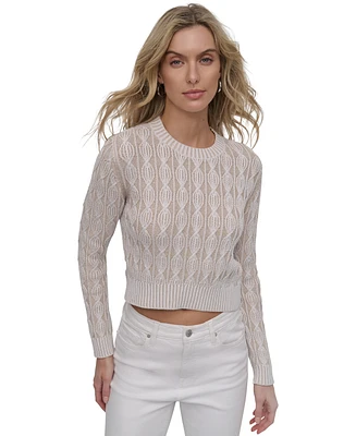 Dkny Jeans Women's Long-Sleeve Cotton Cable-Knit Crewneck Sweater