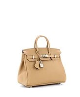 Pre-Owned Hermes Birkin 25 Handbag Brown Clemence with Palladium Hardware