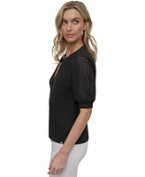 Dkny Jeans Women's Puff-Sleeve Henley Top - Hvl