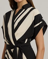 Lauren Ralph Women's Striped Belted Crepe Dress