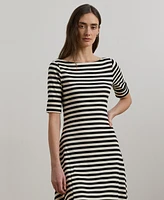 Lauren Ralph Women's Striped Stretch Cotton Midi Dress