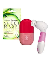 Pursonic De-Puff Skin Set Ice Cube Facial Roller, Hydrating Cucumber Sheet Masks & Advanced Cleansing Brush