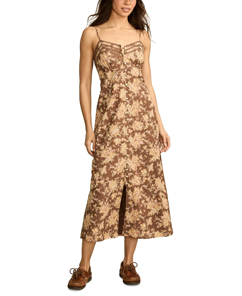 Lucky Brand Women's Floral-Print Lace-Trim Slip Dress