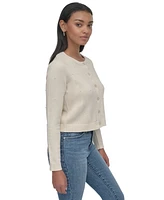 Dkny Jeans Petite Pearl Beaded Button-Front Sweater