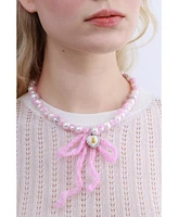 Pink Crochet Cashmere Pearls Necklace