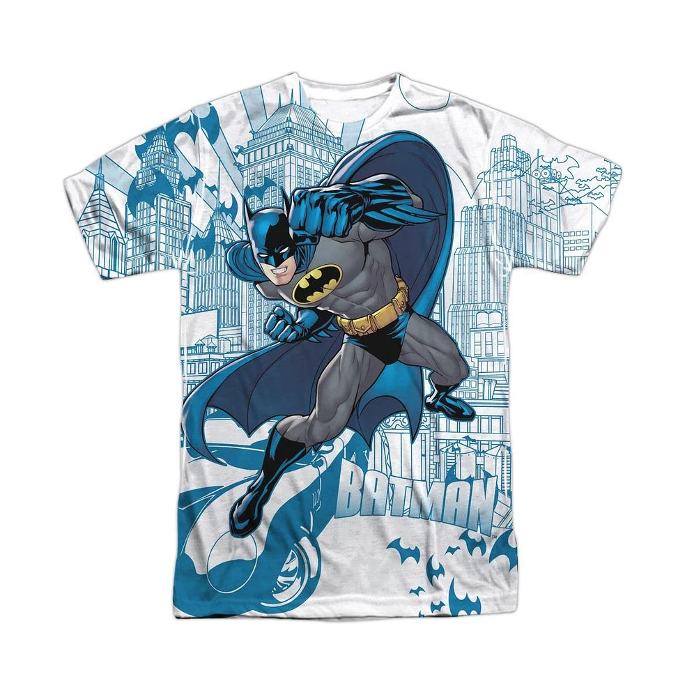 Batman Mens Skyline All Over Short Sleeve Adult 100% Poly Crew Tee / T-Shirt