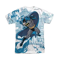 Batman Mens Skyline All Over Short Sleeve Adult 100% Poly Crew Tee / T-Shirt