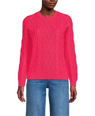 Lands' End Women's Aran Cable Crew Neck Sweater