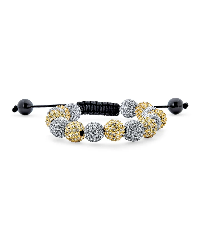 Bling Jewelry Silver Gold Two Tone Strand Bracelet with 10MM Pave Crystal Disco Ball for Men