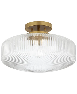 Brianna 16" Modern Semi Flush-Mount Ceiling Light Fixture Kitchen Foyer Hallway Round Warm Brass Finish Ribbed Glass Bedroom Bathroom Entryway Li
