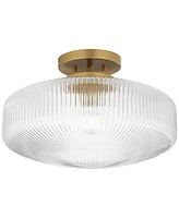 Brianna 16" Modern Semi Flush-Mount Ceiling Light Fixture Kitchen Foyer Hallway Round Warm Brass Finish Ribbed Glass Bedroom Bathroom Entryway Li